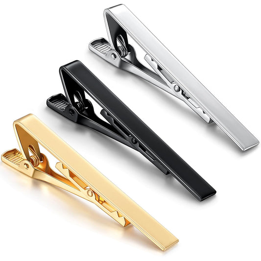 Tie Clips for Men Classic Tie Clip Men's Gjinxi 3 Pack Silver Gold Black Necktie 5.5 ×0.6cm Tie Bar Pinch Clips Tie Pin-Clip Skinny Tie Set for Father Wedding Anniversary Business Daily Life (Alloy)