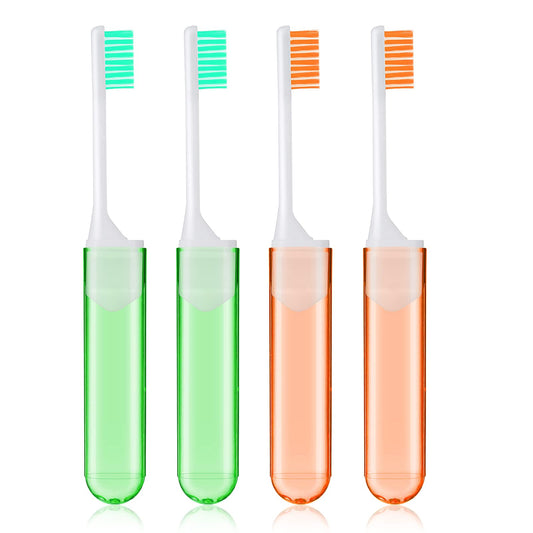 Sibba Toothbrushes Kit Holder 4 Pieces Soft Bristles Manual Tooth Brushes Mini Size Travel Pack Portable Kits Small Folding Brush Cover Case Foldable Camping Set for Kids