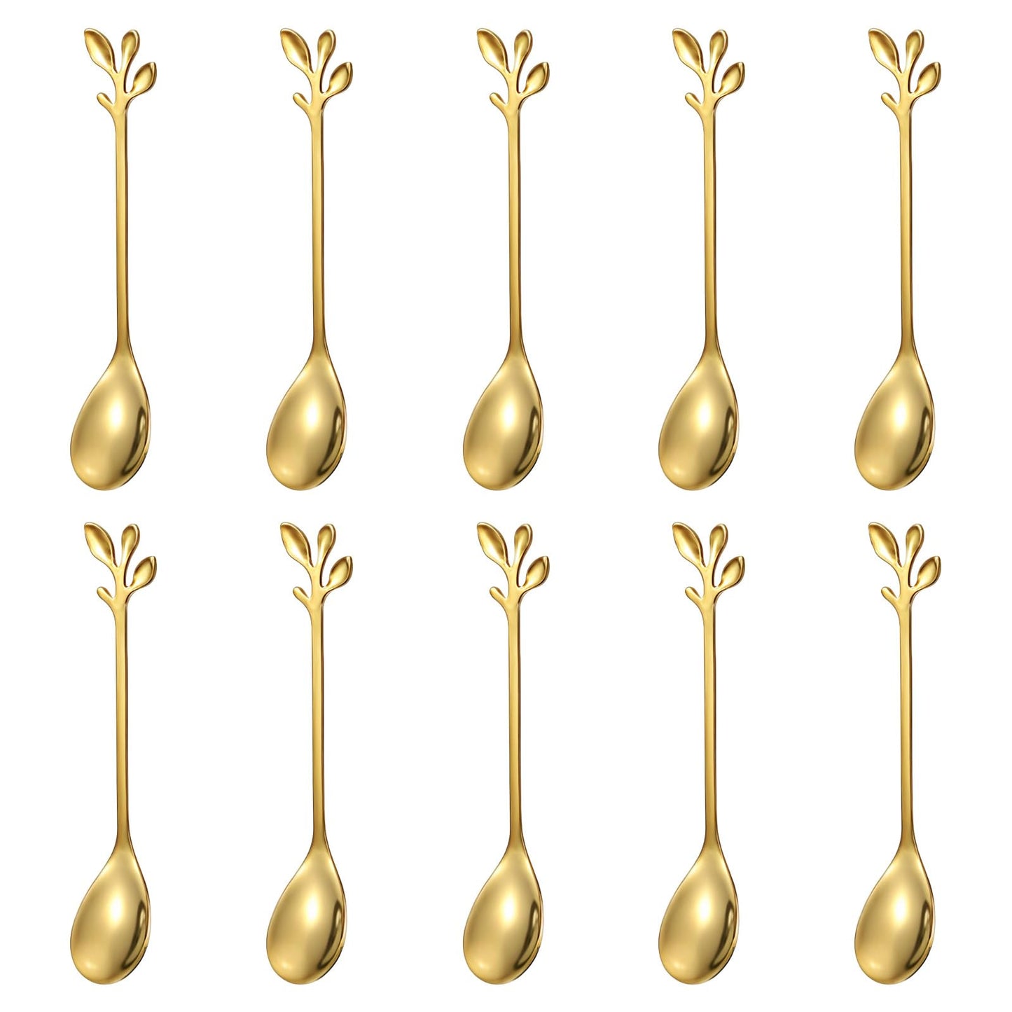 Wanmu 10Pcs Gold Coffee Spoons, 4.7" Rose Handle Small Spoons for Tea, Espresso, Dessert, Cute Stainless Steel Spoons Set for Demitasse, Coffee Bar, Honey