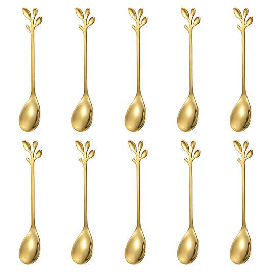 Wanmu 10Pcs Gold Coffee Spoons, 4.7" Rose Handle Small Spoons for Tea, Espresso, Dessert, Cute Stainless Steel Spoons Set for Demitasse, Coffee Bar, Honey