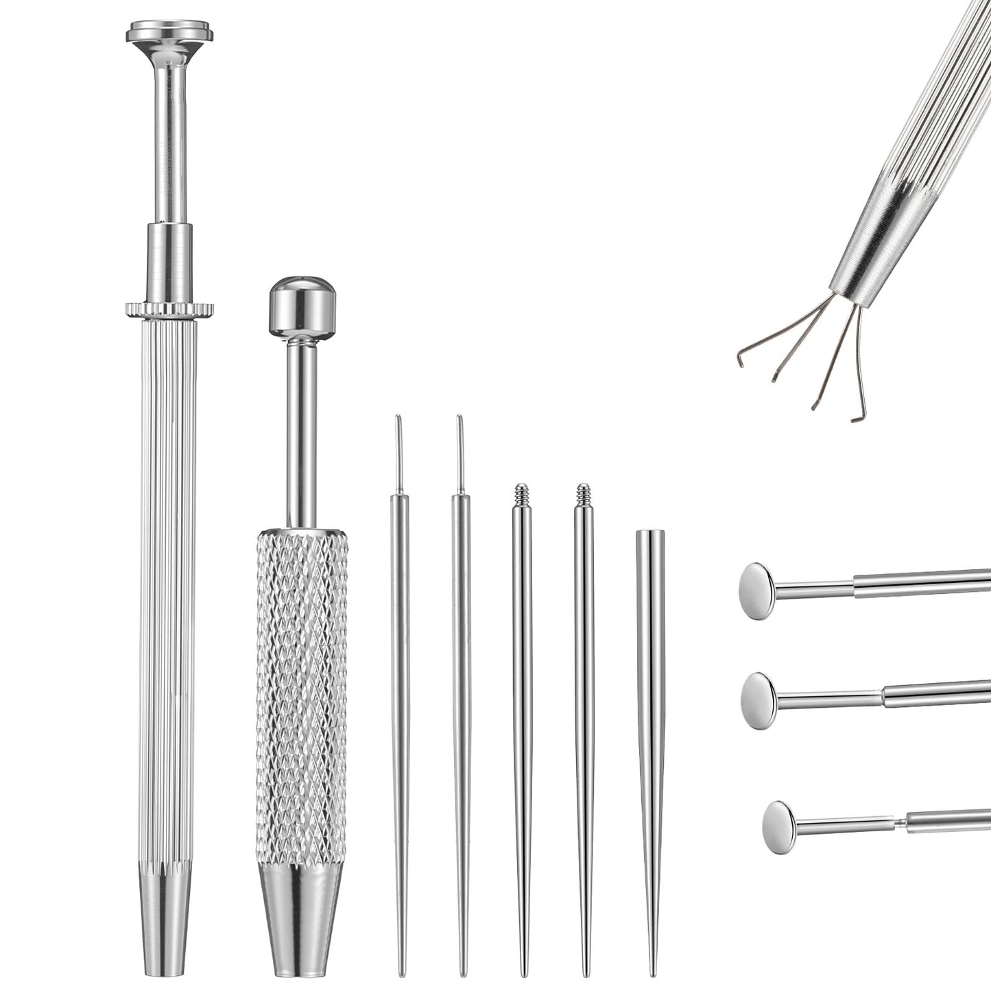 ElevateTech Piercing Taper Ball Grabber Tool for Changing Jewelry Flat Back Earrings Insertion Tool Threadless Insertion Pin Thread Body Piercing Kit for Ear Nose Lip for Ear Nose Navel Eyebrow Tongue