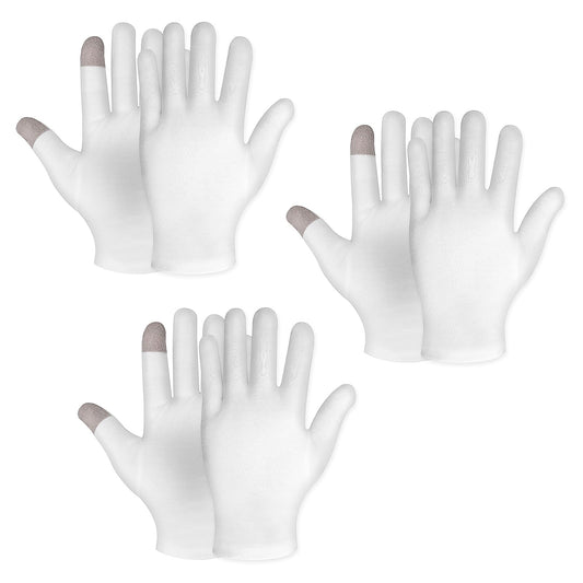 Sibba 3 Pairs Touch Screen Moisturizing Gloves White Cotton Moisturizing Gloves Overnight Bedtime Heal Eczema Sleeping Lotion Hand Spa Treatment Gloves Repair Rough Cracked Dry Chapped Hands Skin