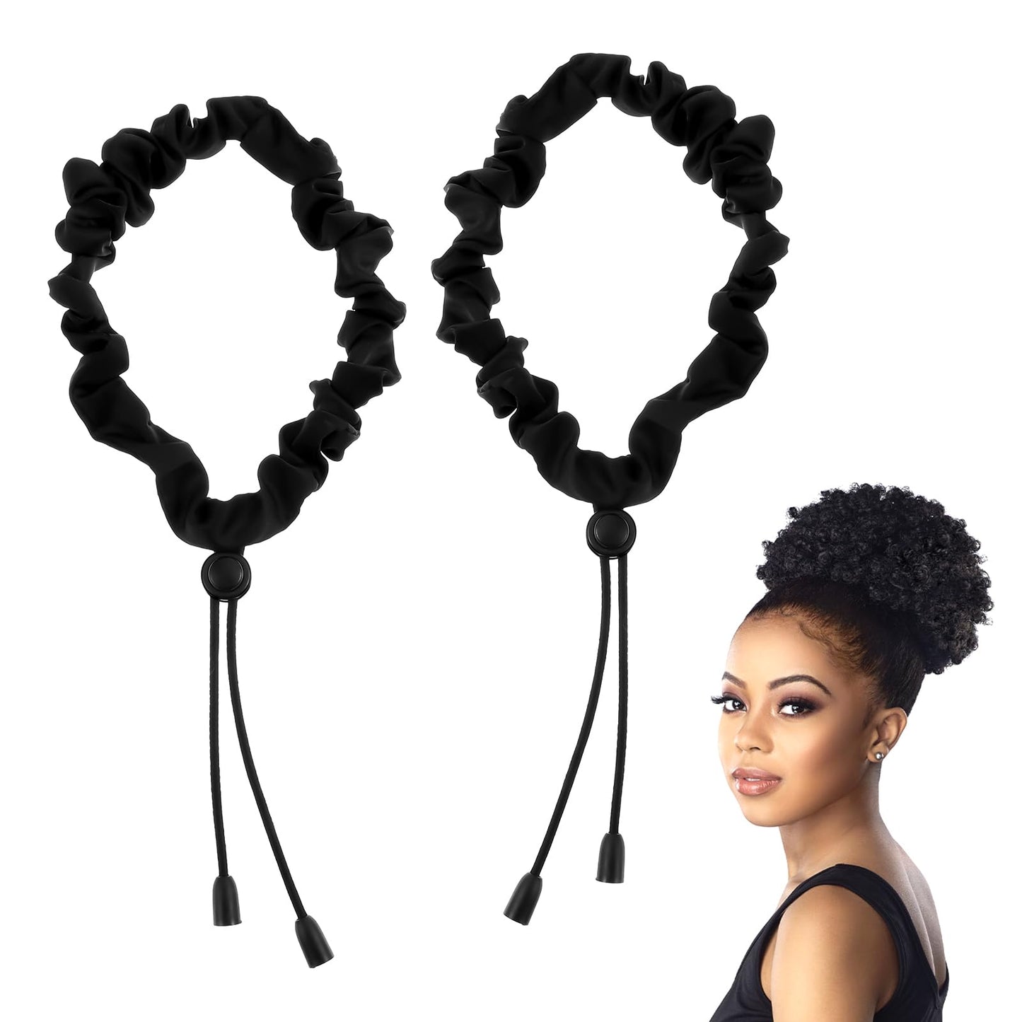 Sibba Elastics Silk Hair Ties Press Curly Scrunchies Hair Styling 2 PCS Loc Headband Puff Cuff Ponytail Holder Adjustable Dreadlock Bands Stretching Tie Thick Stretchers Head Bun (20 cm Silk)