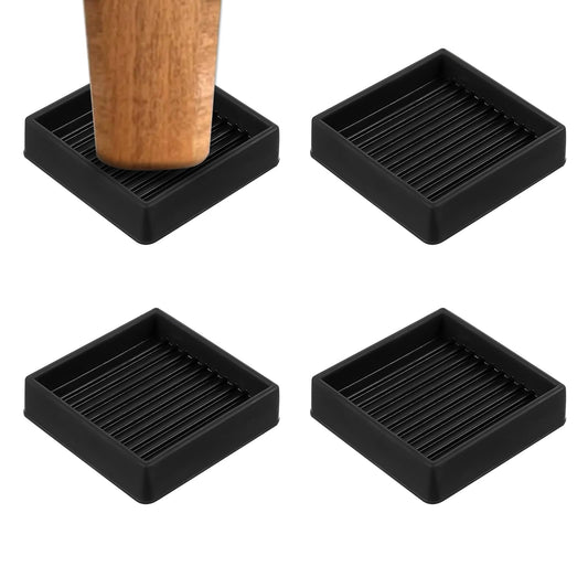 4Pcs Square Rubber Caster Cups Non-Slip Furniture Pads Silica Gel Anti-Skid Gripper Anti-Slide Floor Protector Anti-Skid Furniture Feet for Bed Couch Table Chair Desk Stoppers