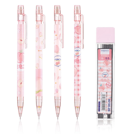 Sibba 4Pcs Mechanical Pencil Set, 0.5mm Automatic Pencils With Hb Refill Cute Drafting Pencil With Erasers On The Top Lovely Plastic Press Mechanical Pencils For Student Writing Sketching Drawing