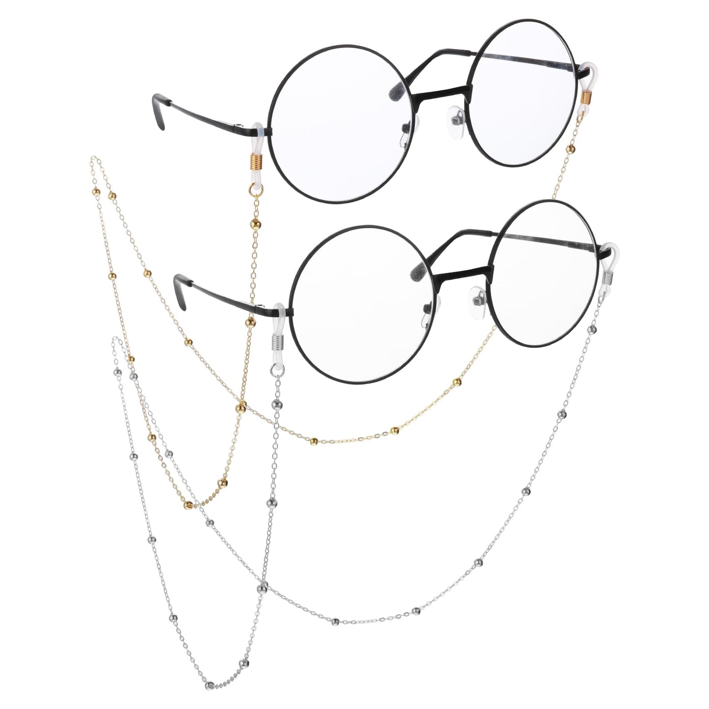 COMNICO Eyeglass Chains for Women, 2 Pcs Beaded Stylish Eyeglass String Holders Glasses Eyewear Strap Sunglasses Mask Necklace Lanyard Chain Cord for Women Girls