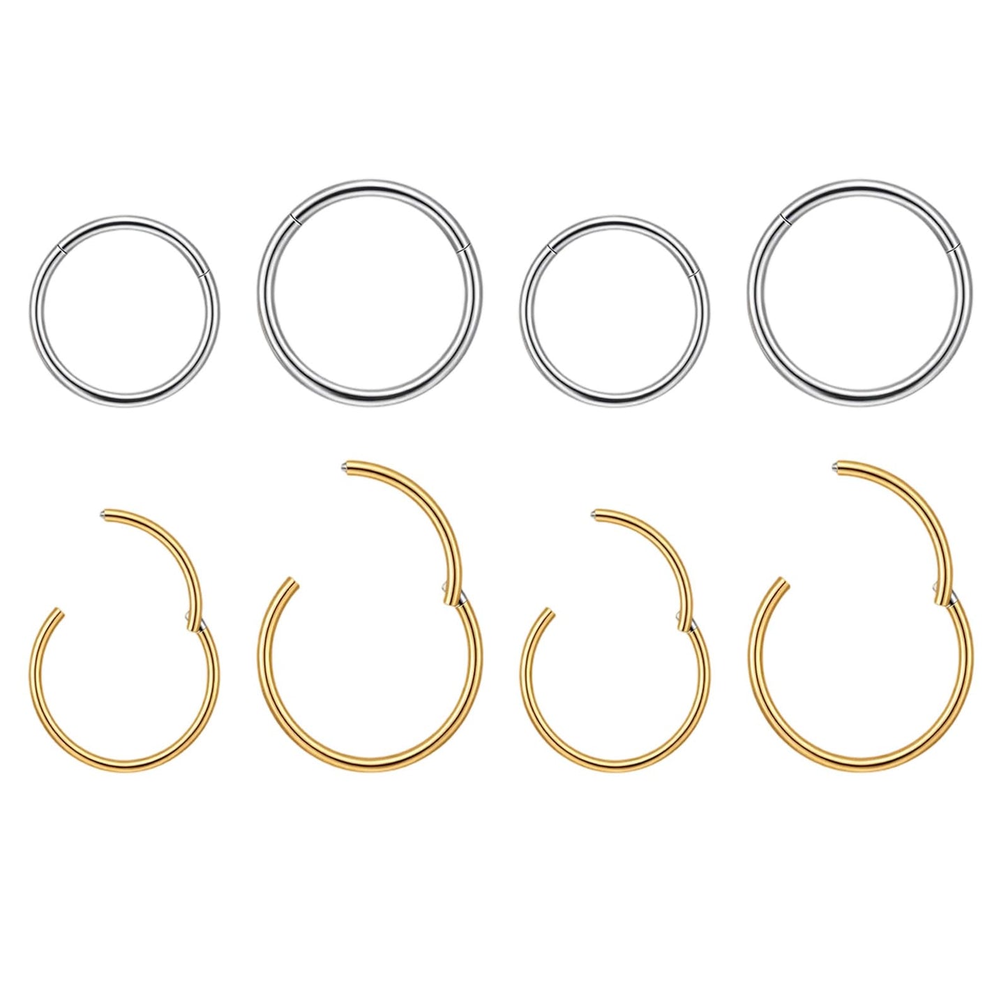 ElevateTech 8 Pcs Nose Rings Hoops Set, Gold Silver Stainless Steel Hoop Nose Ring Noses Piercing Jewelry Clicker Septum Rings for Women Men Body Piercing Jewelry