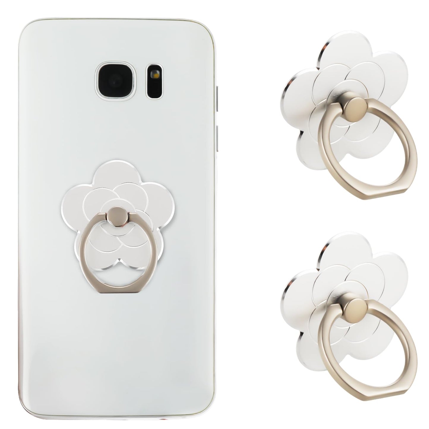 Sibba 2pcs Phone Ring Holder Kickstand Cellphone Flower Finger Ring Grips Stand Metal Universal Compatible Accessories with Smartphone, Mobile Phones, Phone Case (Silver)