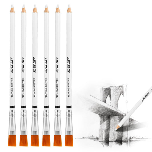 Dimeho 6PCS Eraser Pencils for Artists Professional Eraser Drawing Pencil with Brush Pencil Top Erasers Erasing Small Details or Add Highlights for Sketches and Coloured Illustrations