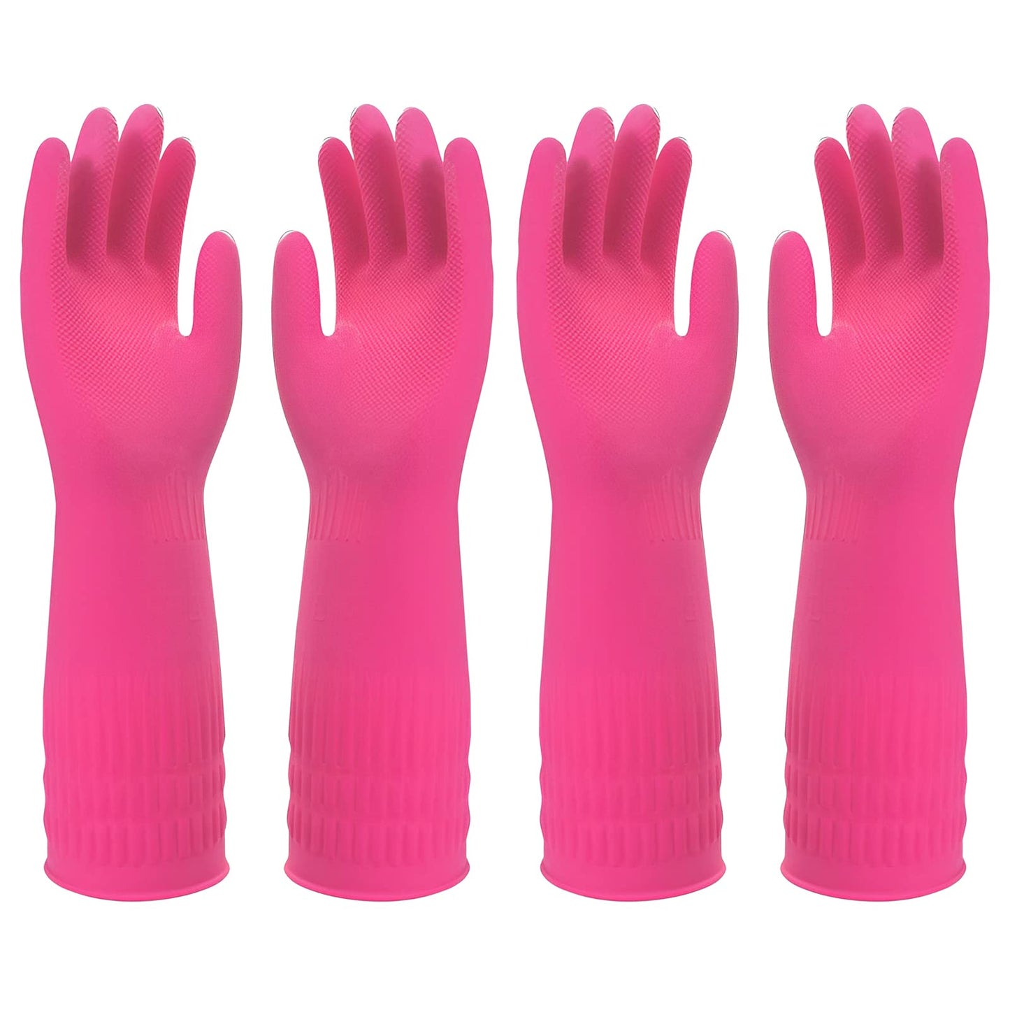 Sibba Rubber Cleaning Gloves, 2 Pairs Kitchen Dishwashing Glove, Reusable Waterproof Cleaning Rubber Gloves, Non-Slip Household Cleaning Long Gloves Rose red