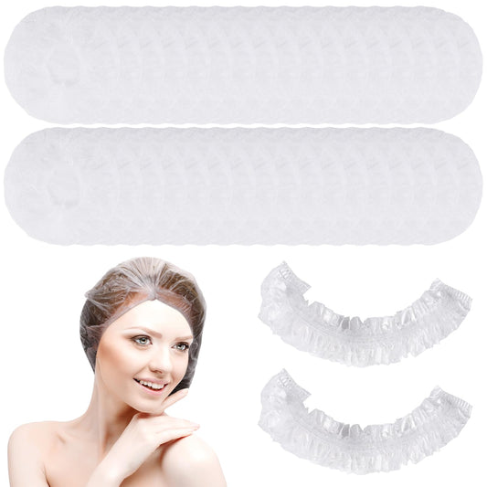 COMNICO 100PCS Disposable Shower Caps, Waterproof Hair Bath Caps Clear Shower Caps Travel Elastic Plastic Hair Cap for Women Kids Girls Hotel Hair Salon Travel Spa Home Beauty Salon