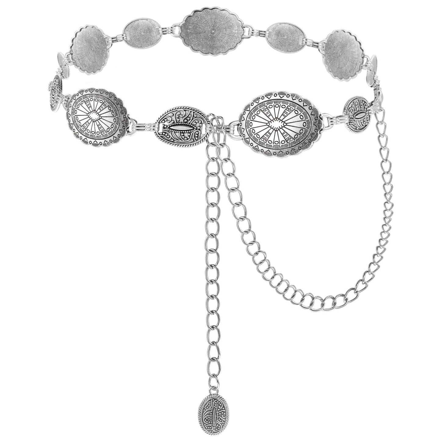 Sibba Halloween Waist Chain Belts Country Concert Outfits For Women Western Outfit Cowgirl Tops Cute Y2k Jewelry Jean Collocation Cowboy Dresses Shirts Clothes Boho Accessories(silver)