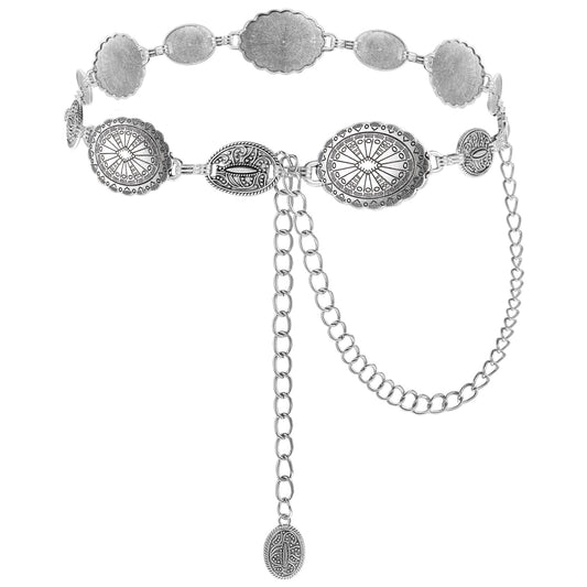 Sibba Halloween Waist Chain Belts Country Concert Outfits For Women Western Outfit Cowgirl Tops Cute Y2k Jewelry Jean Collocation Cowboy Dresses Shirts Clothes Boho Accessories(silver)