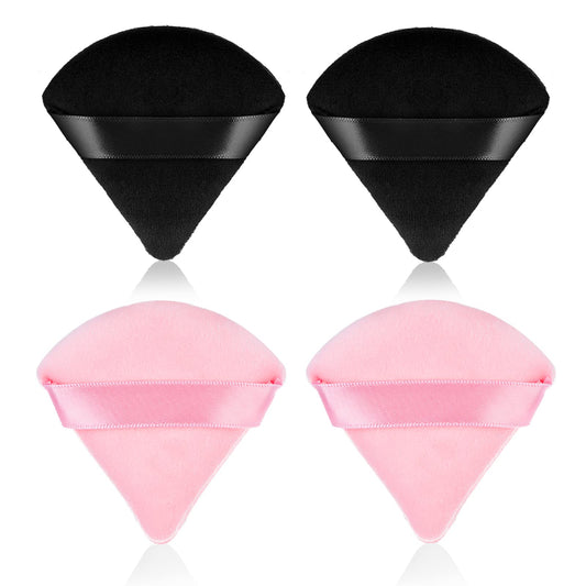 Sibba 4Pieces Triangle Powder Puffs Face Cosmetic Powder Puff Washable Reusable Soft Plush Powder Sponge Makeup Foundation Sponge for Face Body Loose Powder Wet Dry Makeup Tool