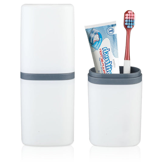 Sibba Toothbrush Covers Holder 1 PC Portable Travel Case Dental Brush Mouth Wash Cup Small Container Teeth Oral Toiletries Storage Set Box Organizer Carrying (White)
