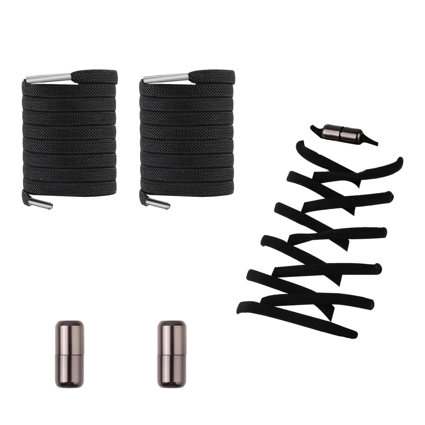 COMNICO 2PCS Elastic No Tie Shoe Laces Stretchy Lazy Shoelaces One Size Fits All Adults Kids Elderly Sports Shoes Sneakers(Black)