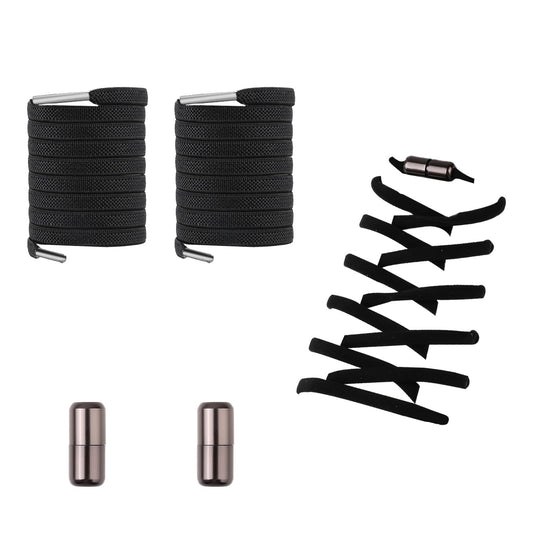 COMNICO 2PCS Elastic No Tie Shoe Laces Stretchy Lazy Shoelaces One Size Fits All Adults Kids Elderly Sports Shoes Sneakers(Black)