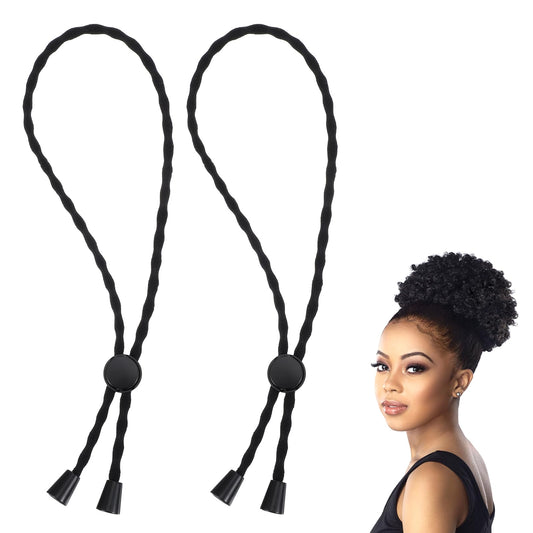 Sibba Elastics Silk Hair Ties Press Curly Scrunchies Hair Styling 2 PCS Loc Headband Puff Cuff Ponytail Holder Adjustable Dreadlock Bands Stretching Tie Thick Stretchers Head Bun(23 cm Alloy buckle)