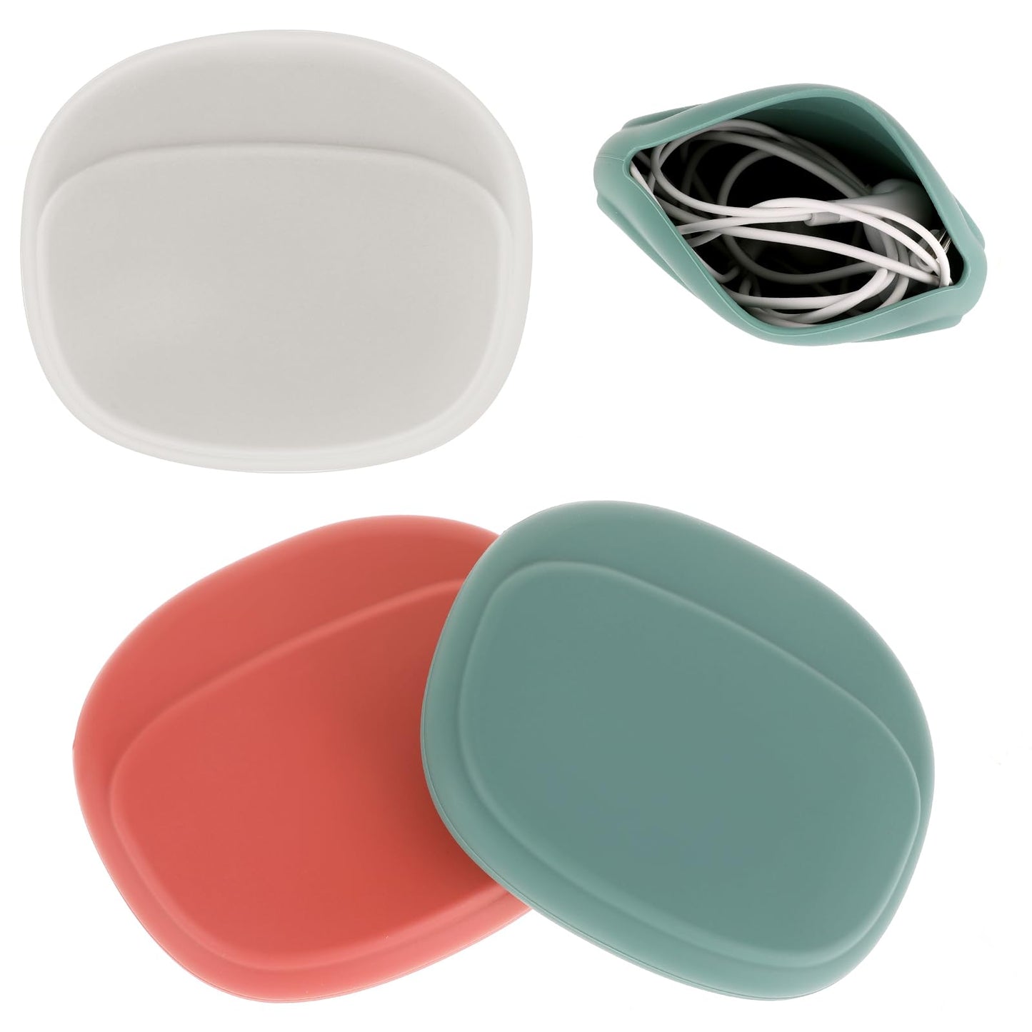 3Pcs Silicone Headphone Organizer Data Cable Storage Case Mini Key Box Portable Wired Headphone Pouch Sleek Soft Silicone Earbuds Case for Home Office Kitchen School Workplace Cell USB Flash Drive
