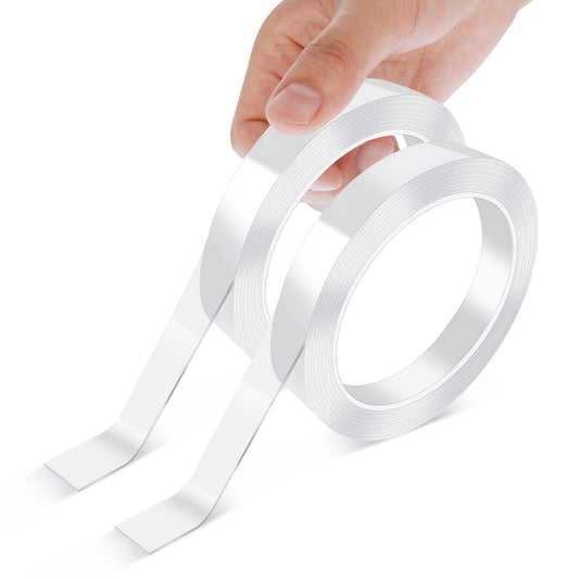 Sibba Double Sided Mounting Tape 2 Rolls Clear Gel Strong Extra Sticky Adhesives Fasteners Removable No Damage For Walls Wall Photo Poster Banner Window Side Hangers Stick Office Products