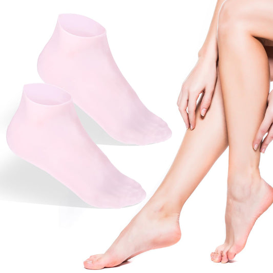 Dimeho 2 Pairs Silicone Moisturizing Socks Soft Foot Care Socks Anti-Slip Moisturizer Socks Women's Spa Pedicure Socks for Overnight Dry Cracked Feet Heels Softening Rough Skin