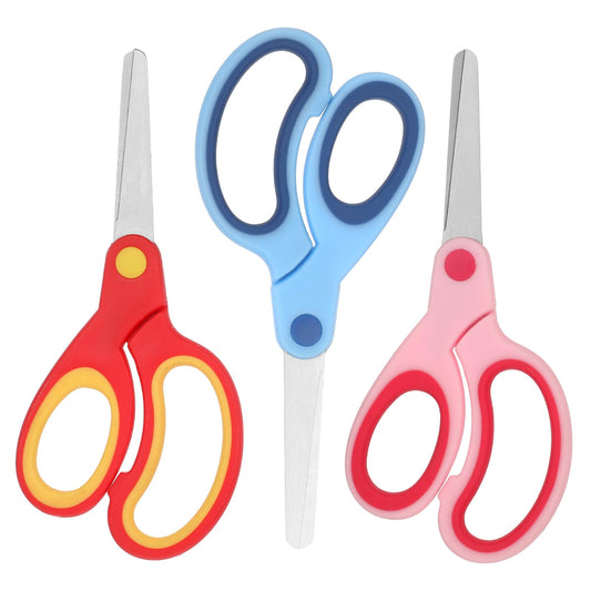 3Pcs Left-Handed Scissors Safety Scissors 6.1" Craft Scissors Sharp Stainless Steel Blades Soft Safety Comfort Grip for Home Office School Cutting Paper DIY Sewing Fabric Crafts