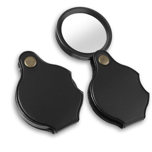 Dimeho 2 Pcs Small Magnifying Glass 10X Mini Pocket Magnify Glass Portable Folding Magnifier with Rotating Protective Holster Sheath for Reading Close Work Newspaper Book Magazine Jewelry Repairing