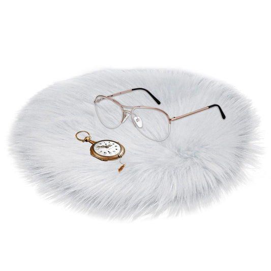 Sibba Bedroom Area Rug Fluffy Faux Fur Fuzzy Long Fireplace Hide Round Carpet Chair Cover Cushion Pad Plush Washable Table Cover Home Kitchen Decorative(11 Inch,White)