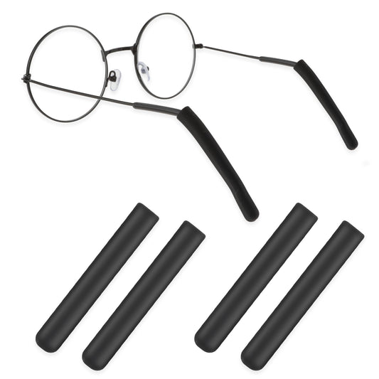 2 Pairs Eye Glasses Ear Cushion, Non-Slip Eyeglasses Temple Tips Sleeve, Black Soft Silicone Ear Pads, Glasses Retainers for Sunglasses Reading Eyeglasses