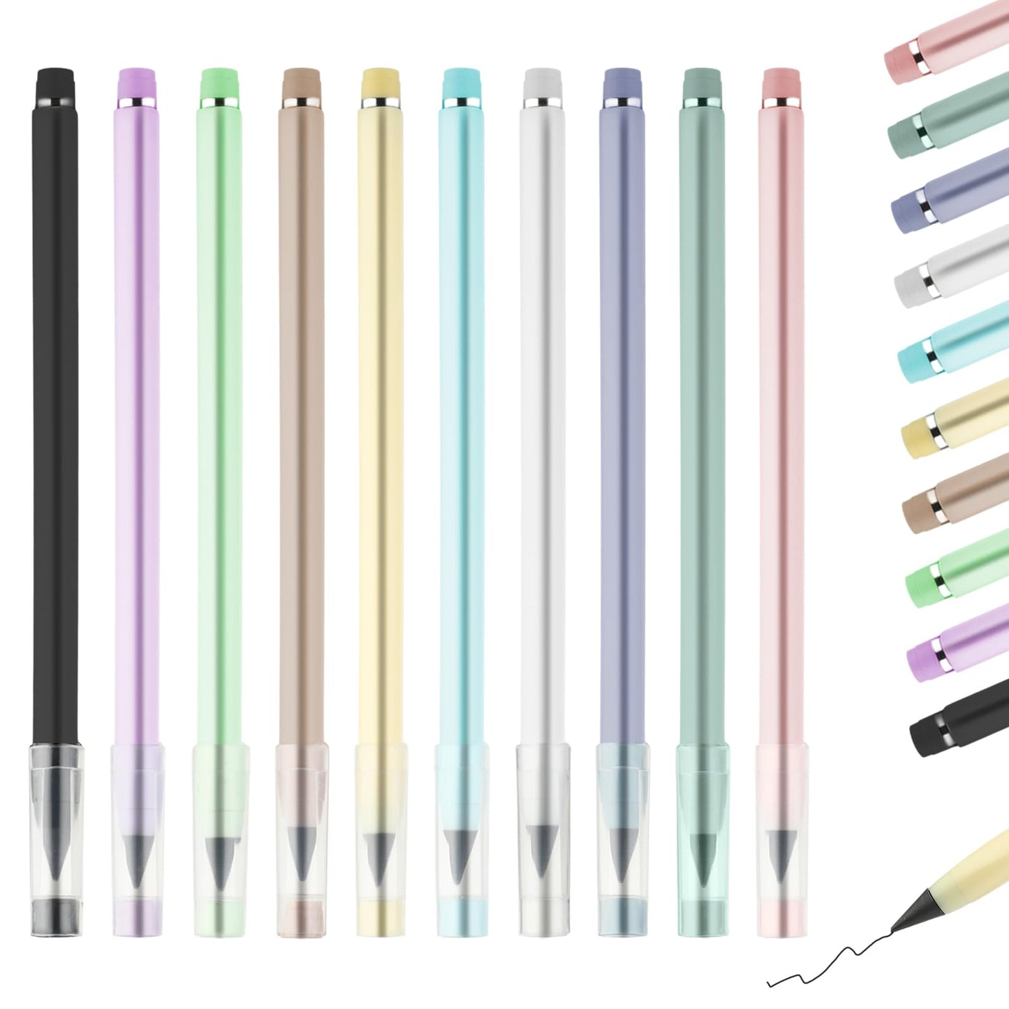 Sibba 10Pcs Everlasting Pencil Infinite Pencil, Eternal Pencil with Eraser, Inkless Magic Pencils, Portable Reusable Erasable Writing Forever Pencil