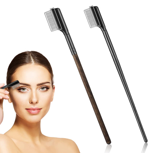 Sibba 2 Pieces Eyelash Comb, Metal Teeth Eyelash Comb Lash Separator Tool With Wood Handles for Women Girls Makeup (Wood)