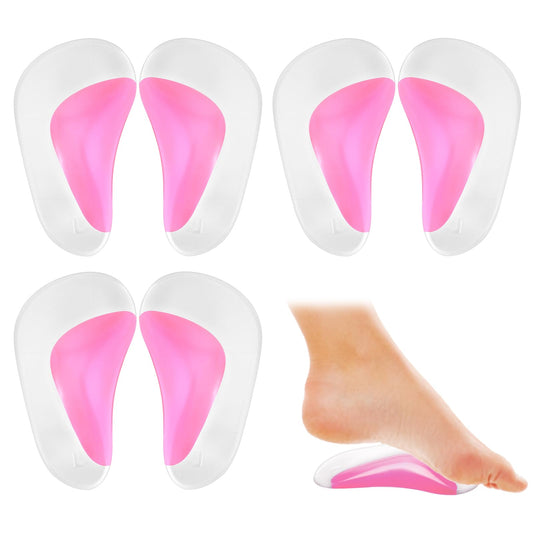 Sibba 3 Pairs Gel Arch Support Insoles, Orthotic Insoles Silicone Orthopedic Foot Insoles Arch Support Insoles Plantar Fasciitis Shoe Arch Support Gel High Heel Inserts Cushion Pads (Pink)