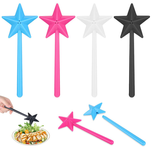 4pcs Star Magic Wand Salt and Pepper Shakers Pentagram Shape Fairy Wand Three Holes Salt Dispenser Refillable Removable Light One Hand Operation Kitchen Accessory for Halloween Christmas Season Bottle
