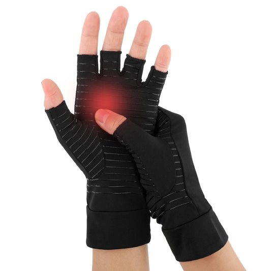 COMNICO 1 Pair Compression Arthritis Gloves Breathable Fingerless Compression Gloves Copper Infused Non-slip Gloves for Women Men Relieve Hand Pain Rheumatoid Pains (M)