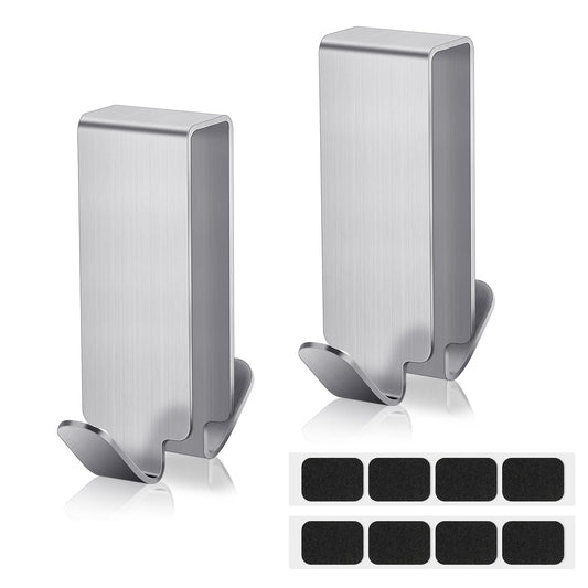 Sibba Robe Shower Towel Hook 2 PCS Double Wall Bath Glass Doors Mounting Hardware Holder Bathroom Over Press Extended Rack Suction Heavy Duty Framed Loofah Hanger Bar Multiple Rod Install