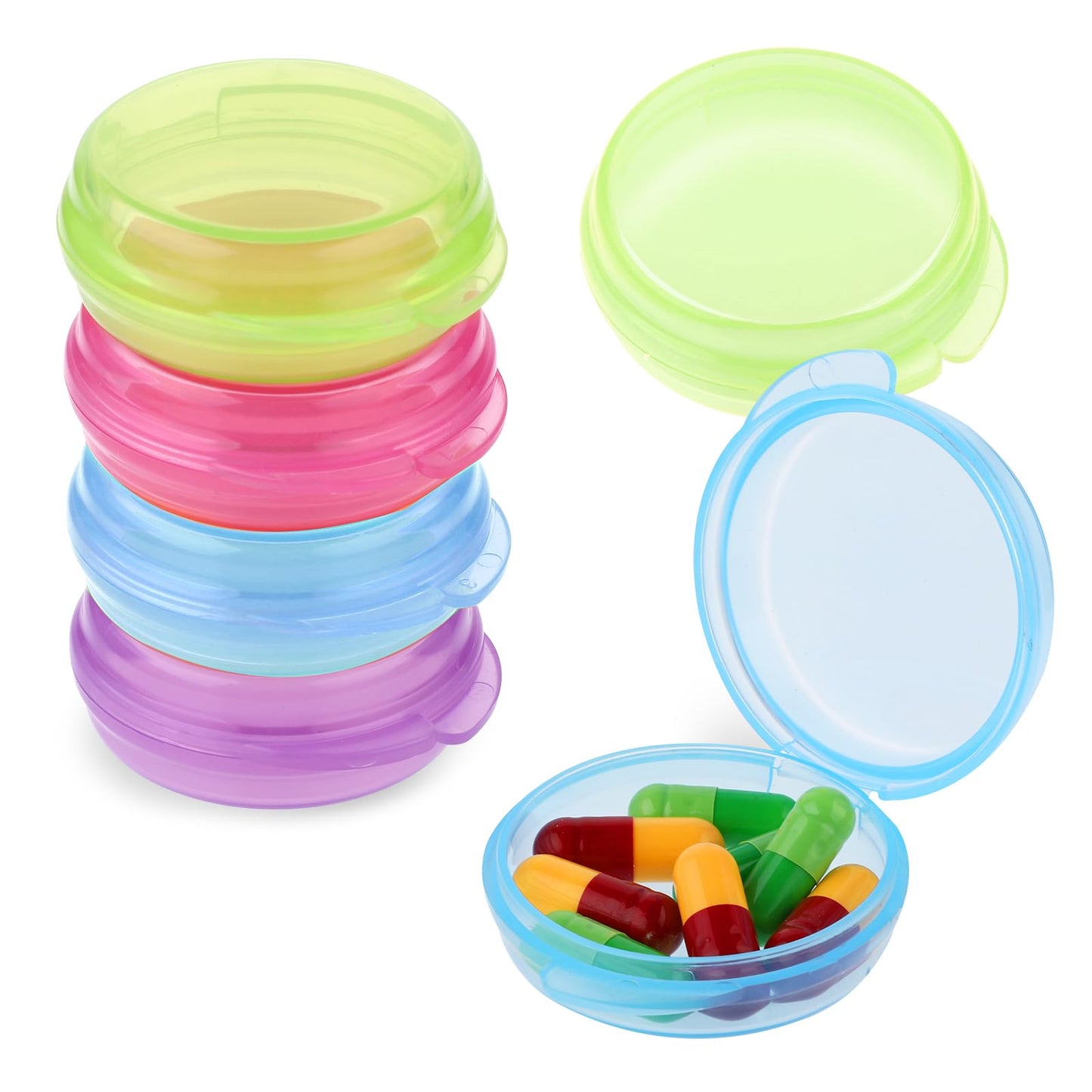 4Pcs Small Pill Box Cute Portable Pill Case Travel Pills Organizer Case Medicine Dispenser Earplug Container Vitamin Holder Liver Oil Storage Case for Women Men Pocket Purse Briefcase