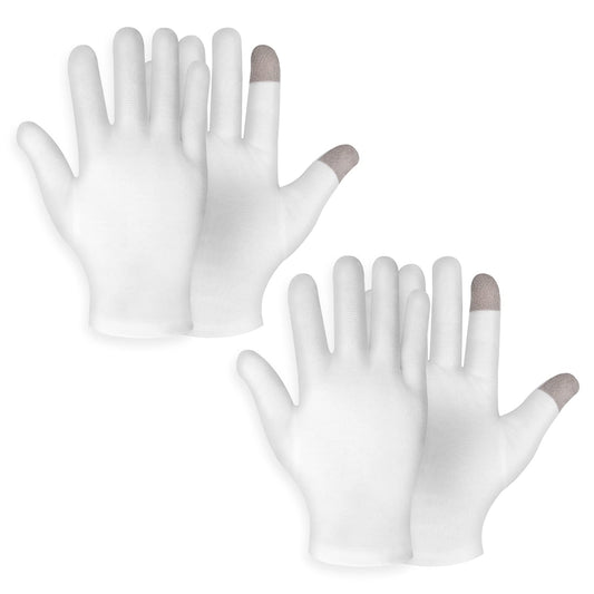 2 Pair Medium Touch Screen Moisturizing Gloves White Cotton Moisturizing Gloves for Overnight Bedtime Heal Eczema Sleeping Lotion Hand Spa Treatment Gloves Repair Rough Cracked Dry Chapped Hands Skin