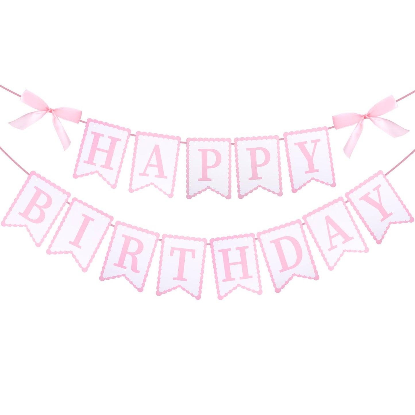 YBEATY Bow Happy Birthday Banner Coquette Pink Bows Garland Cake Smash Prop Party Decorations for Women Girls Baby Showers