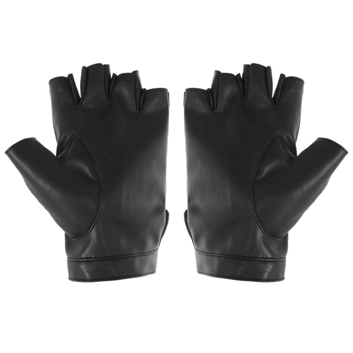 WLLHYF 1 Pairs Fingerless Gloves Black PU Faux Leather Race Car Driver Driving Costume Half Finger Mittens Halloween Cosplay Glove Cold Weather Winter Skating Skiing Sport Men Women Clothing