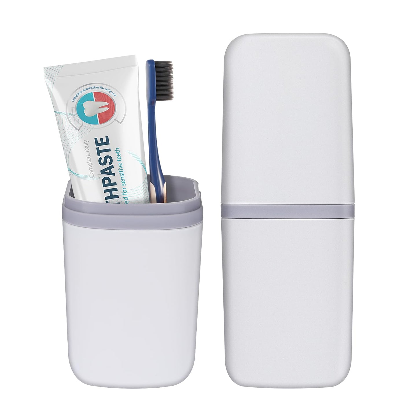 COMNICO Travel Toothbrush Cup Case Portable PP Seal Tooth Brush Holders Cover Multi-Function Toothpaste Storage Container Cup for Home School Camping Business Trip Bathroom(White)