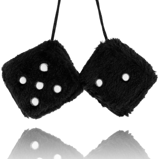 Sibba Mirror Dice, Fuzzy Plush Dice for Car Mirror, Pair 3” Black Dice with White Dots, Retro Square Decoration Dice for Car Hanging Accessories(Black)