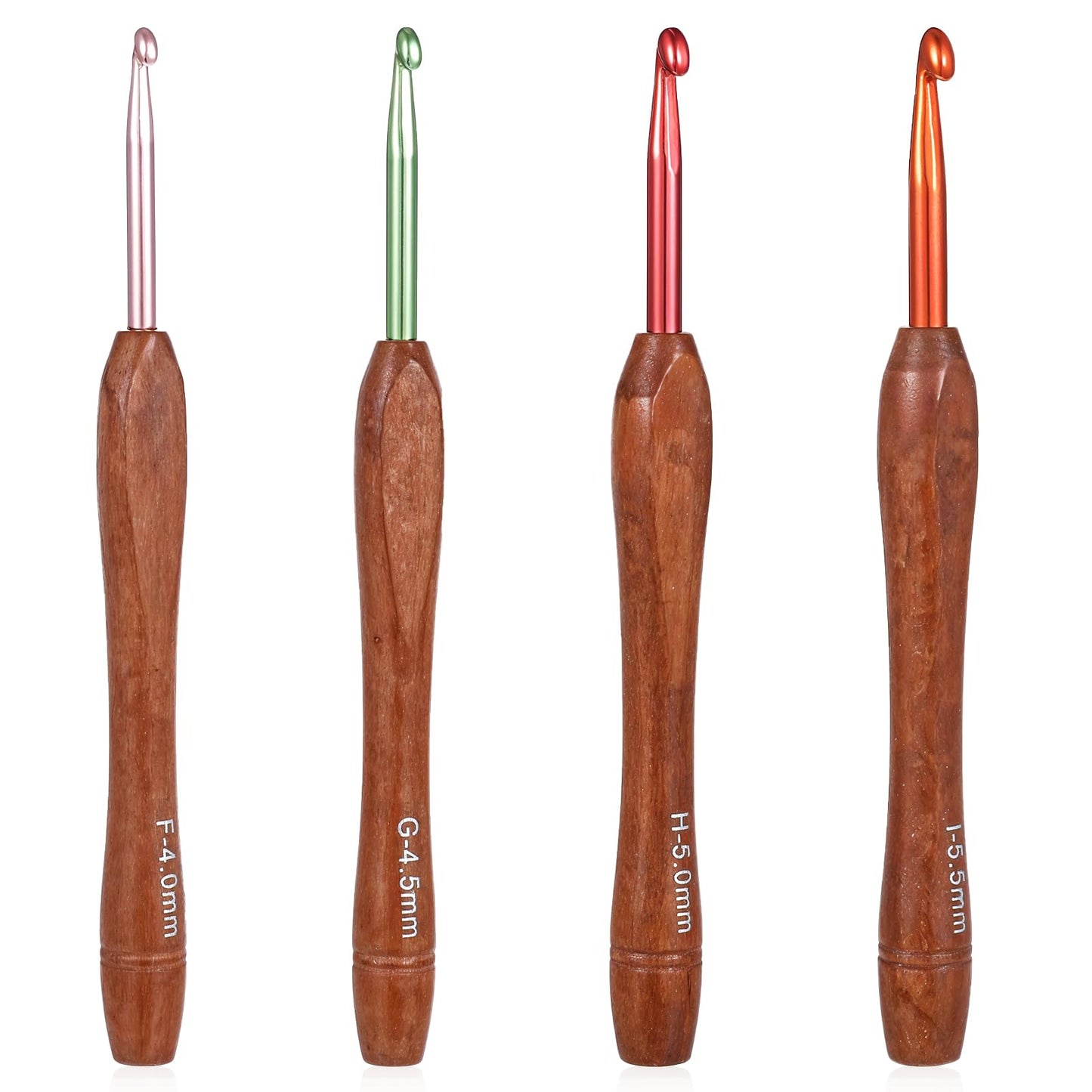 4Pcs Crochet Hooks Set High-Quality Aluminum Ergonomic Handle Crochet Hook 4mm-5.5mm Hand Polished Wood Handle Pointed Crochet Needle Knitting Needles with Stitch Markers & Large-Eye Blunt Needles