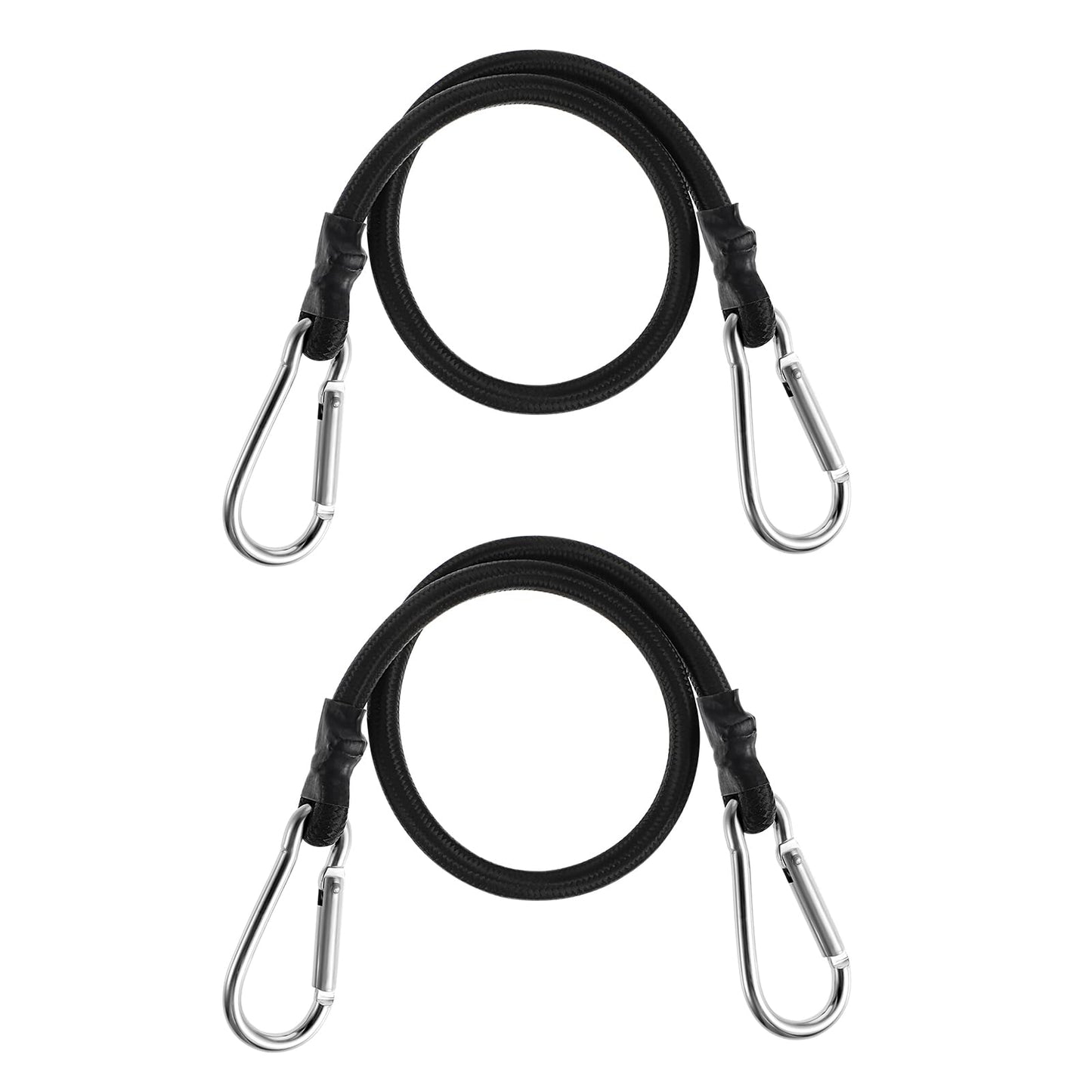 Bungee Cords with Hooks Gjinxi 2 Pcs 22In Real Heavy Duty Flat Carabiner Bungee Straps Rope Elastic Bungee Cord Tarps Tie High-strength Lanyard Luggage Rack Cargo Hand Carts Bike Camping Belt(Black)