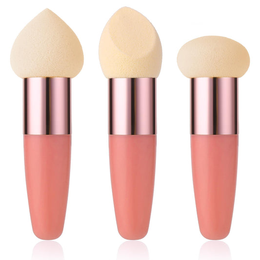 Sibba Makeup Sponge 3 PCS Beauty Blender Foundation Make Up Concealer Blending Cosmetic Mini Angled Brush Applicator Handle Artist Applying Make-Up Mushroom Eyebrow Face Powder Puff(rose red)