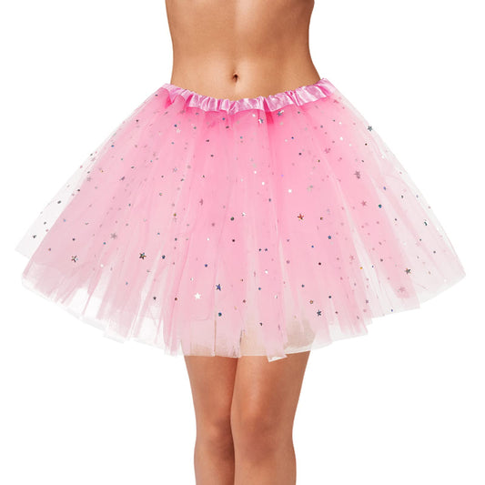 Sibba 1PC Tutu Rainbow Skirt Sparkle Dress Skirts Baby Infant Newborn Kids Halloween Costume Skorts Cheer Christmas Ballet Dance Party Holiday Youth Girls Clothing (Pink for Adult)