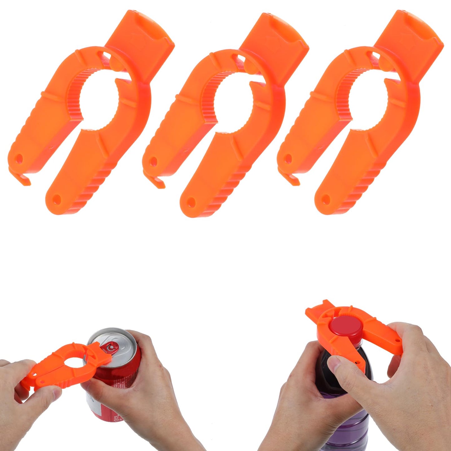Wanmu 3Pcs Plastic Bottle Cap Opener, 3 in 1 Bottle Can Opener, Water Bottle Opener, Orange Soda Can Opener, Kitchen Bottle Opener for Bottle Gripper, Weak Hands, Children, Seniors