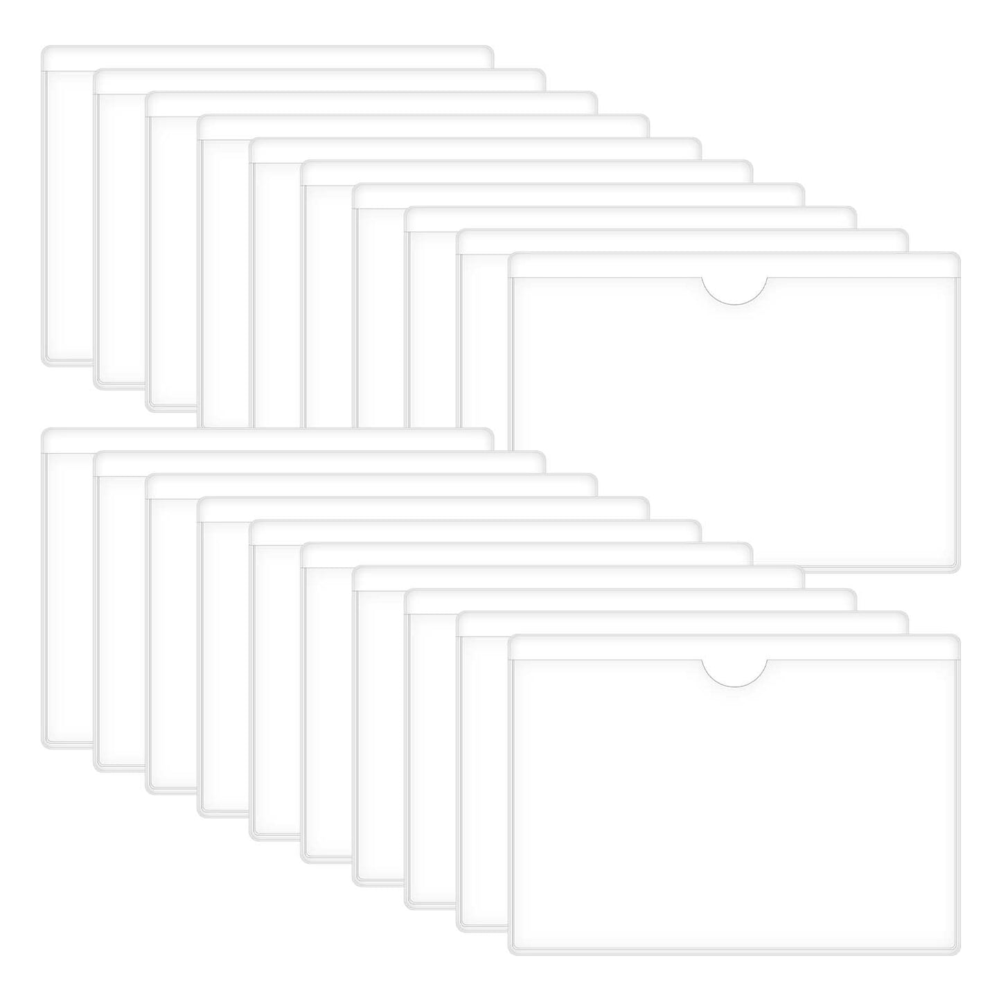 Dimeho 20 Pcs Self Adhesive Pocket Index Card Pocket Top Open Loading Card Sleeves Clear Plastic Label Holder Ideal Replaceable Index Card Holder for Organizing Storage Bins Library Card Tote