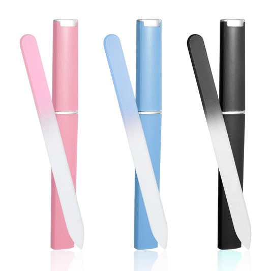 Wanmu Pack of 3 Professional Nail Files, Glass Nail Files, Fingernail File with Case, Double-Sided Crystal Surface, Nail Files, Professional Manicure Tool for Women
