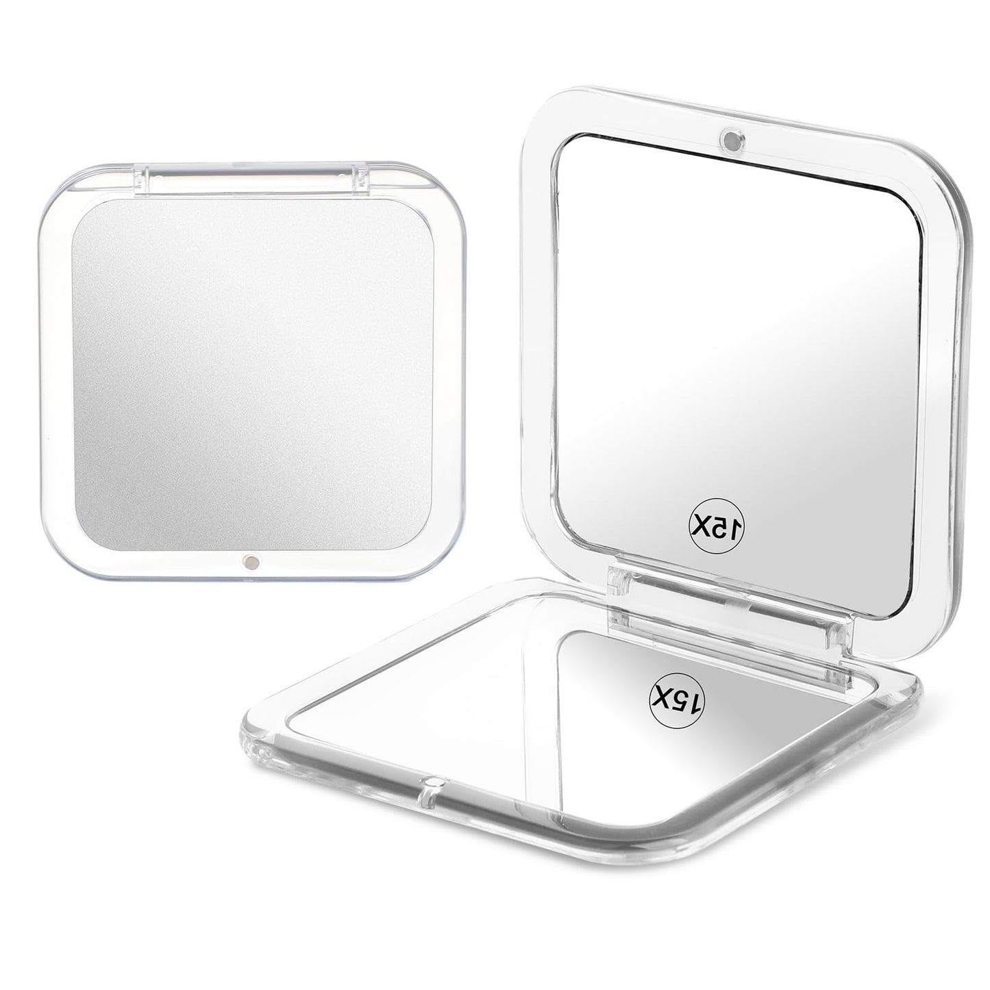 Compact Mirror 15x Foldable Makeup Mirror Folding Travel Mirror Magnification Mirror Small Compact Mirror Portable Square Mirror for Purses Handbag Bag (Silver)