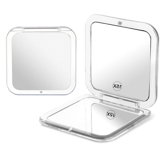 Compact Mirror 15x Foldable Makeup Mirror Folding Travel Mirror Magnification Mirror Small Compact Mirror Portable Square Mirror for Purses Handbag Bag (Silver)